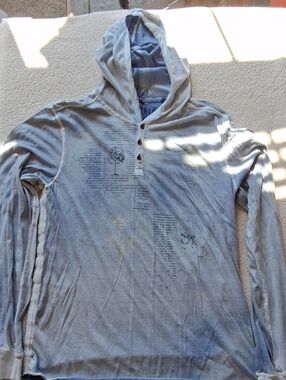 Buffalo David Bitton Light Blue/Gray Hooded Long-Sleeve Graphic Shirt